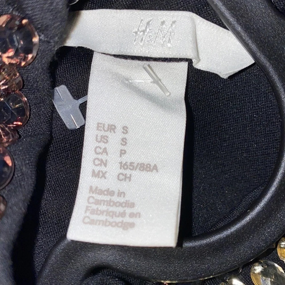 H&M black rhinestone neck detail tunic Mini dress Sz S - Picture 8 of 11